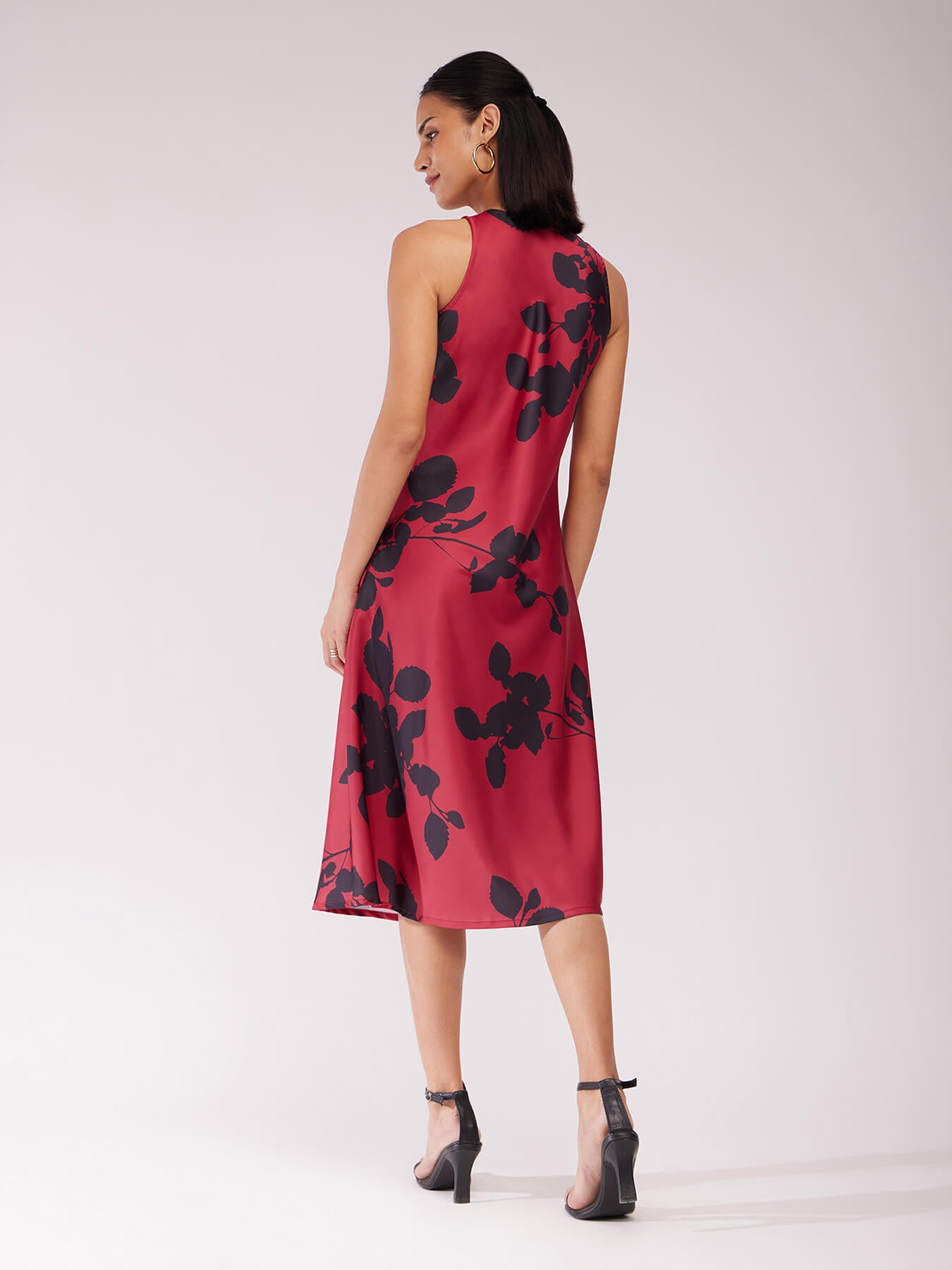 Satin Floral Dress - Maroon