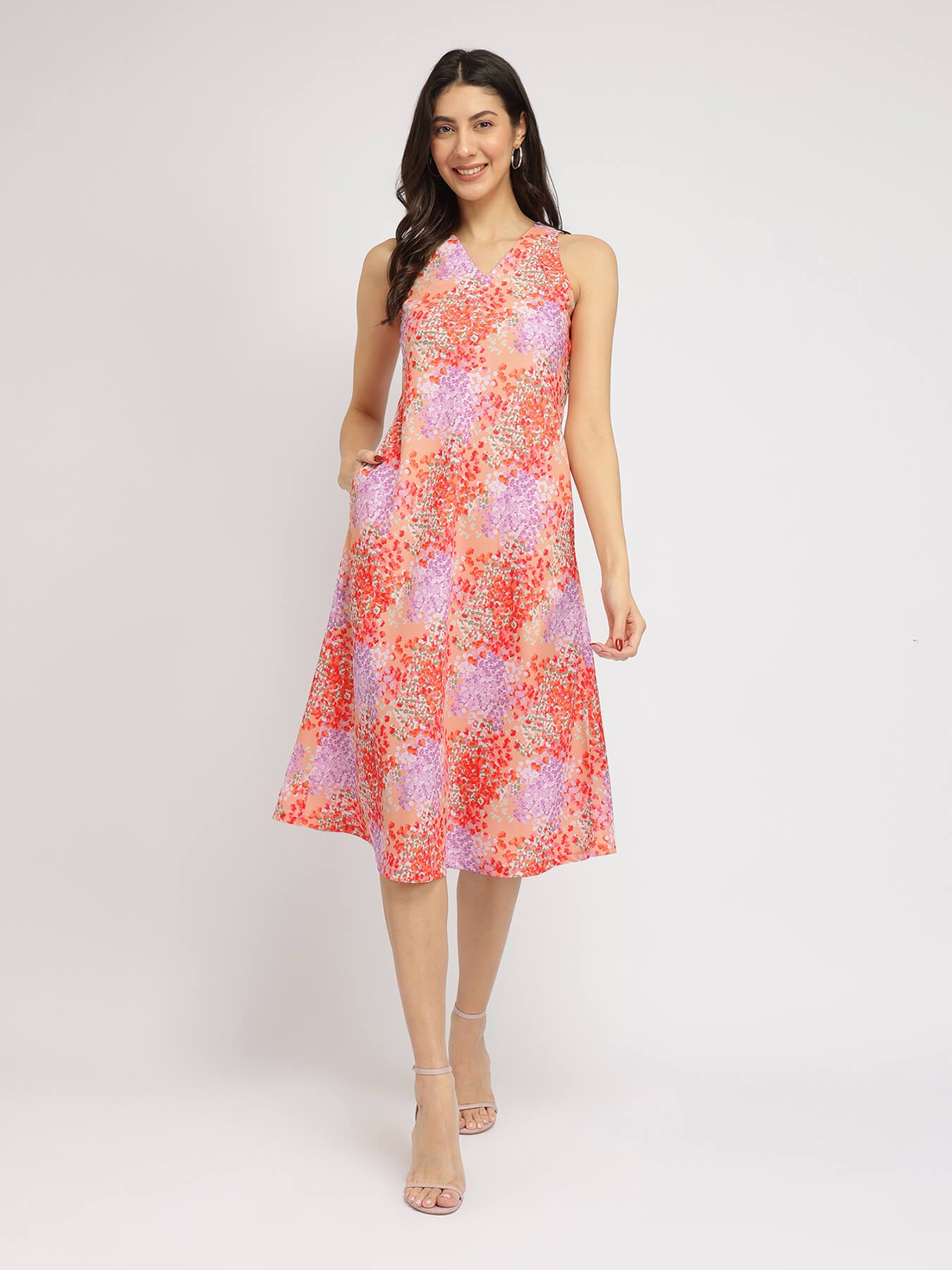 Floral A-Line Midi Dress - Multicolour