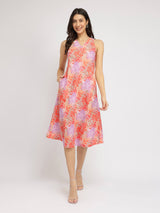 Floral A-Line Midi Dress - Multicolour