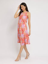 Floral A-Line Midi Dress - Multicolour