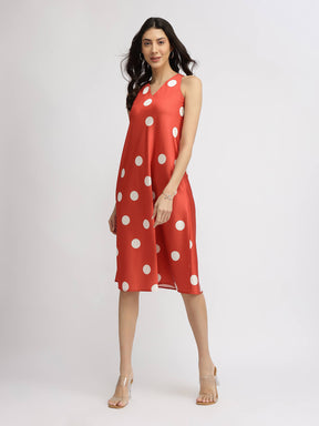 Satin Midi Dress - Orange