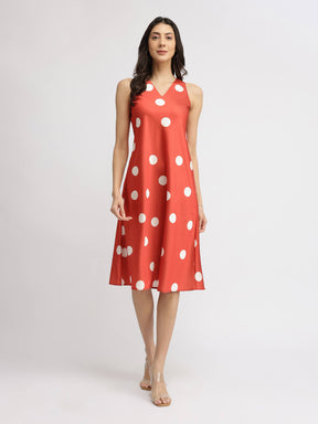 Satin Midi Dress - Orange