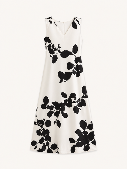 Satin Midi Dress - White And Black