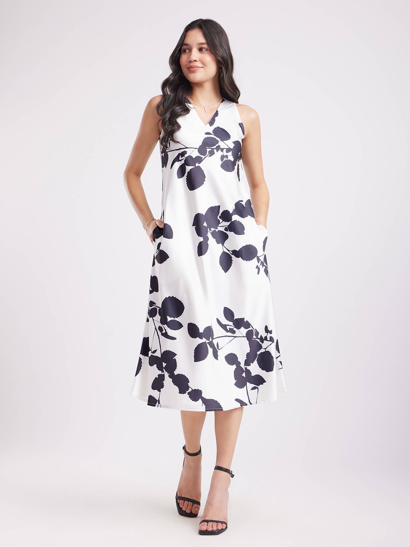 Satin Midi Dress - White And Black