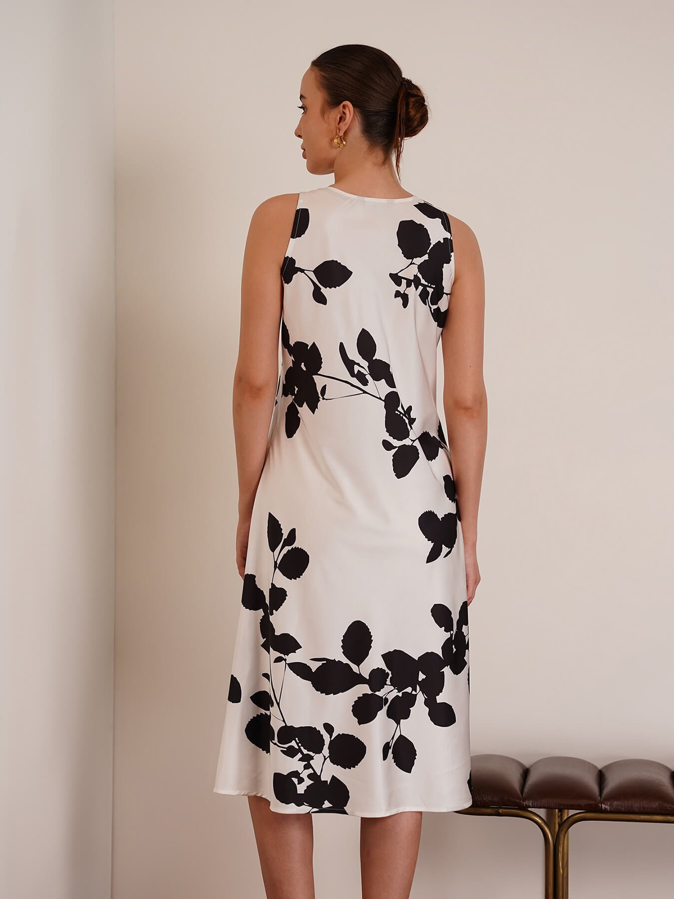 Satin Midi Dress - White And Black