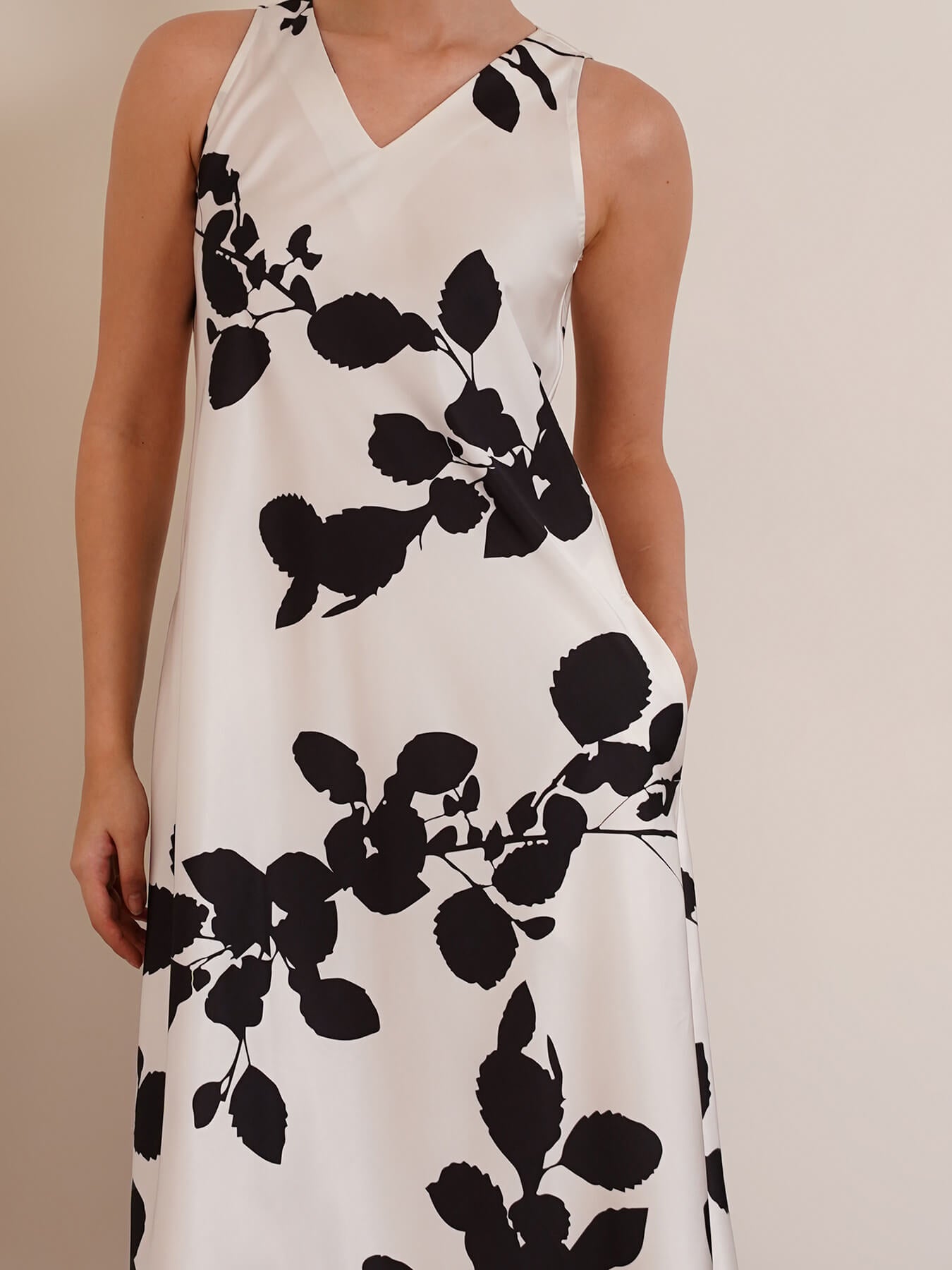 Satin Midi Dress - White And Black