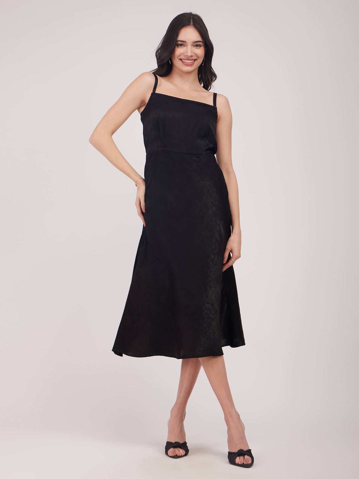 Satin A-line Dress - Black