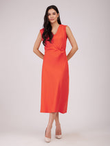 Side Knot Midi Dress - Orange