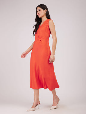 Side Knot Midi Dress - Orange