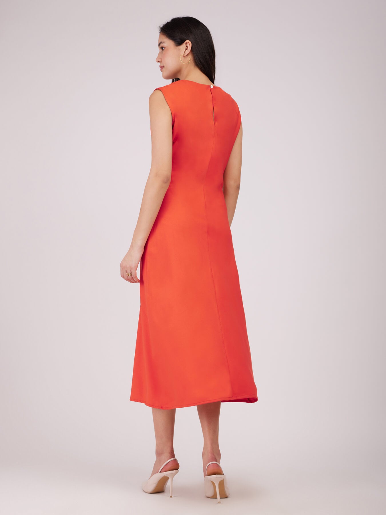 Side Knot Midi Dress - Orange