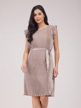 Pleated Shift Dress - Beige