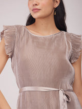 Pleated Shift Dress - Beige