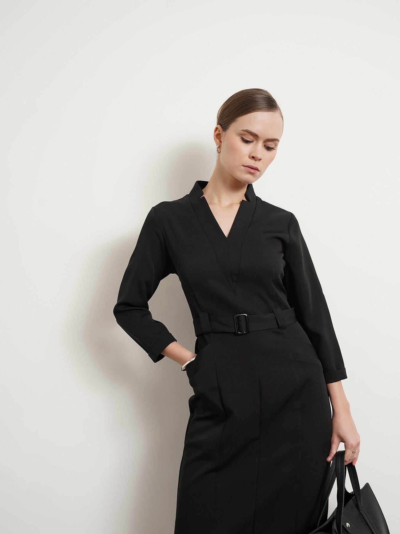 Panelled Sheath Dress - Black