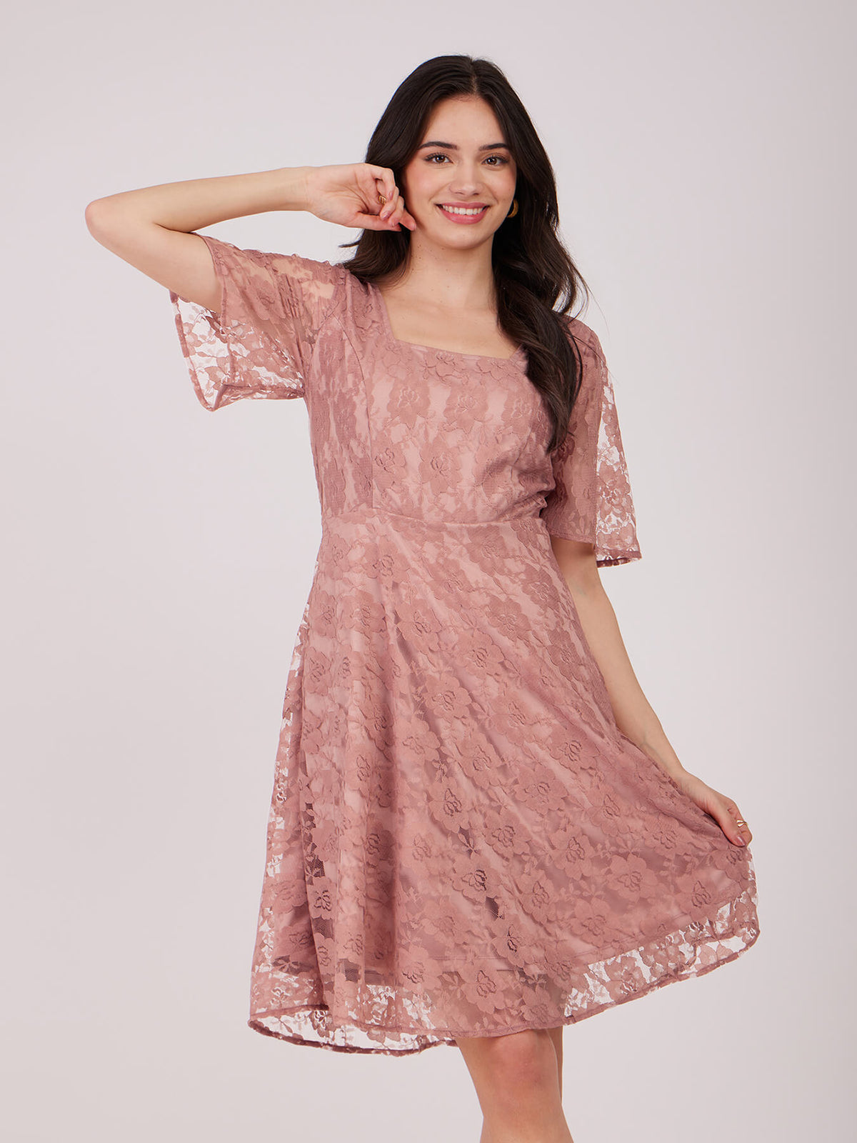 Fit And Flare Skater Dress - Dusty Pink
