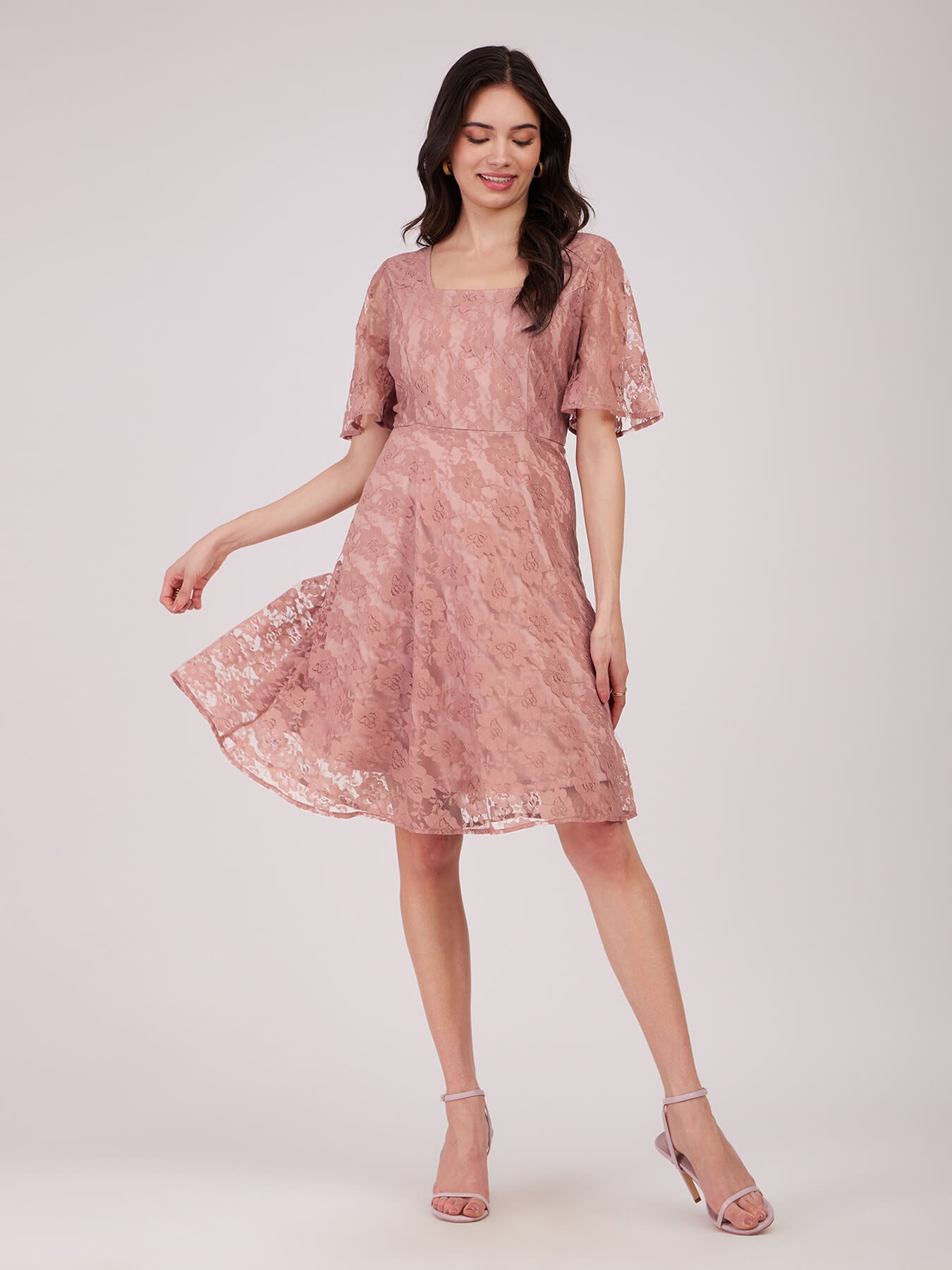 Fit And Flare Skater Dress - Dusty Pink