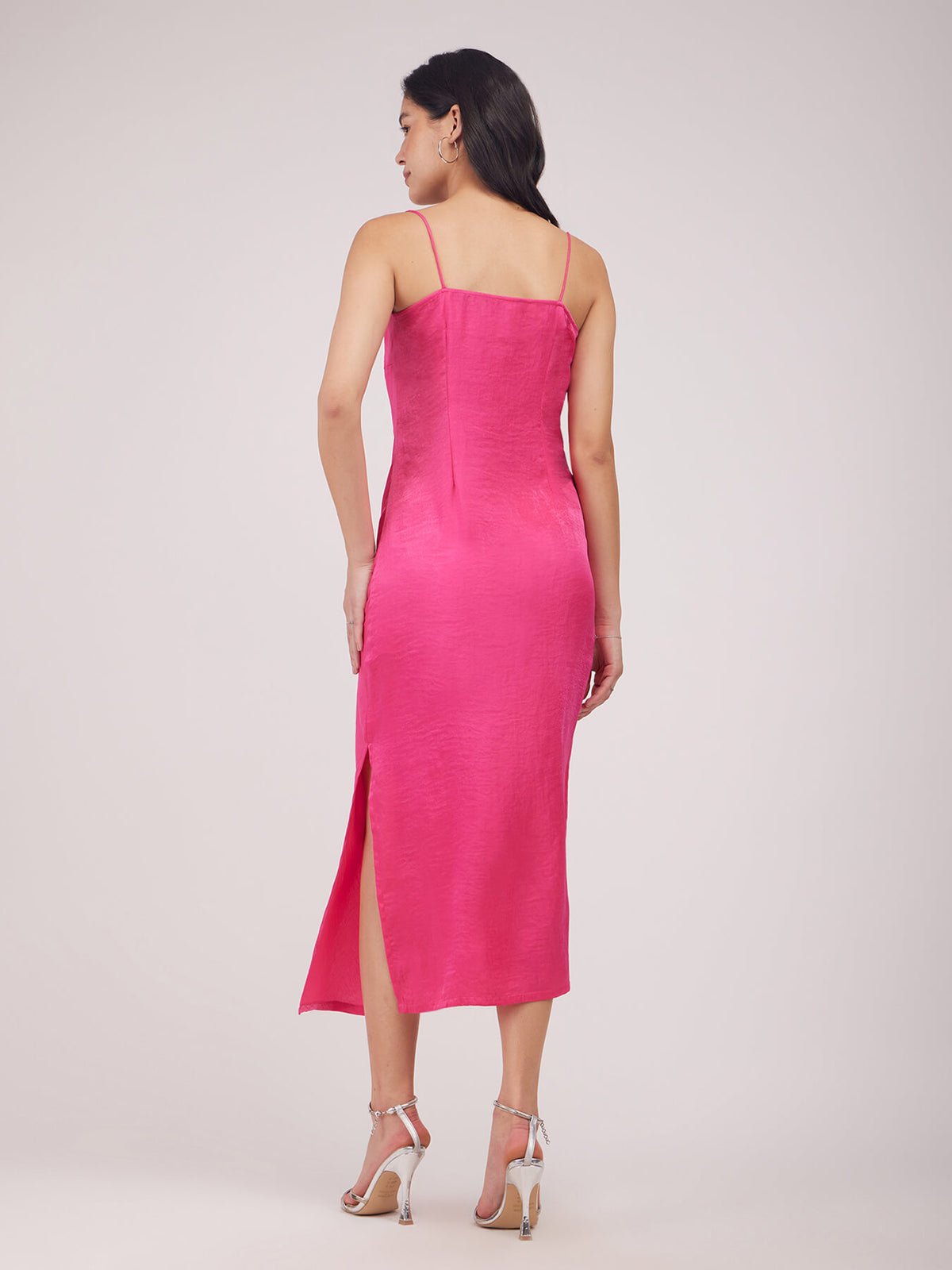 Satin Cowl Neck Dress - Fuchsia