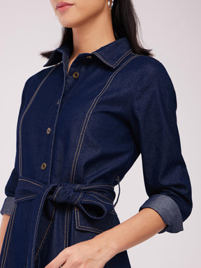 Denim Shirt Dress - Navy