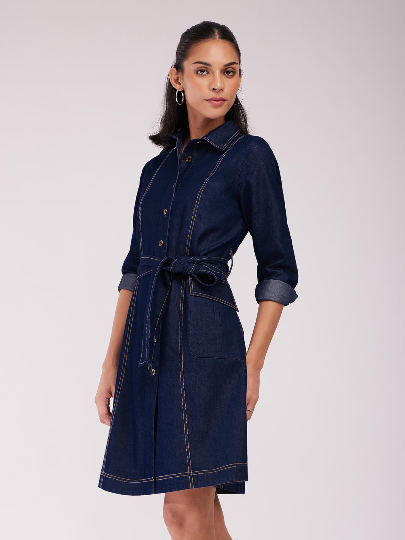 Denim Shirt Dress - Navy