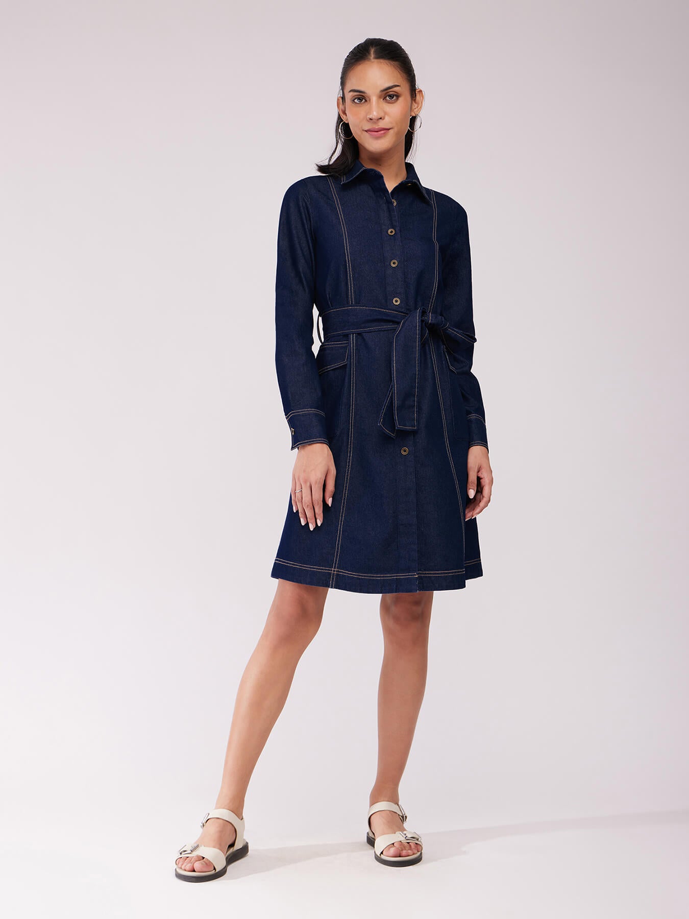 Denim Shirt Dress - Navy