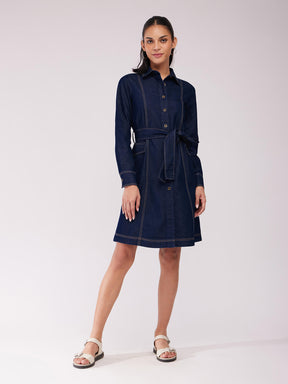 Denim Shirt Dress - Navy