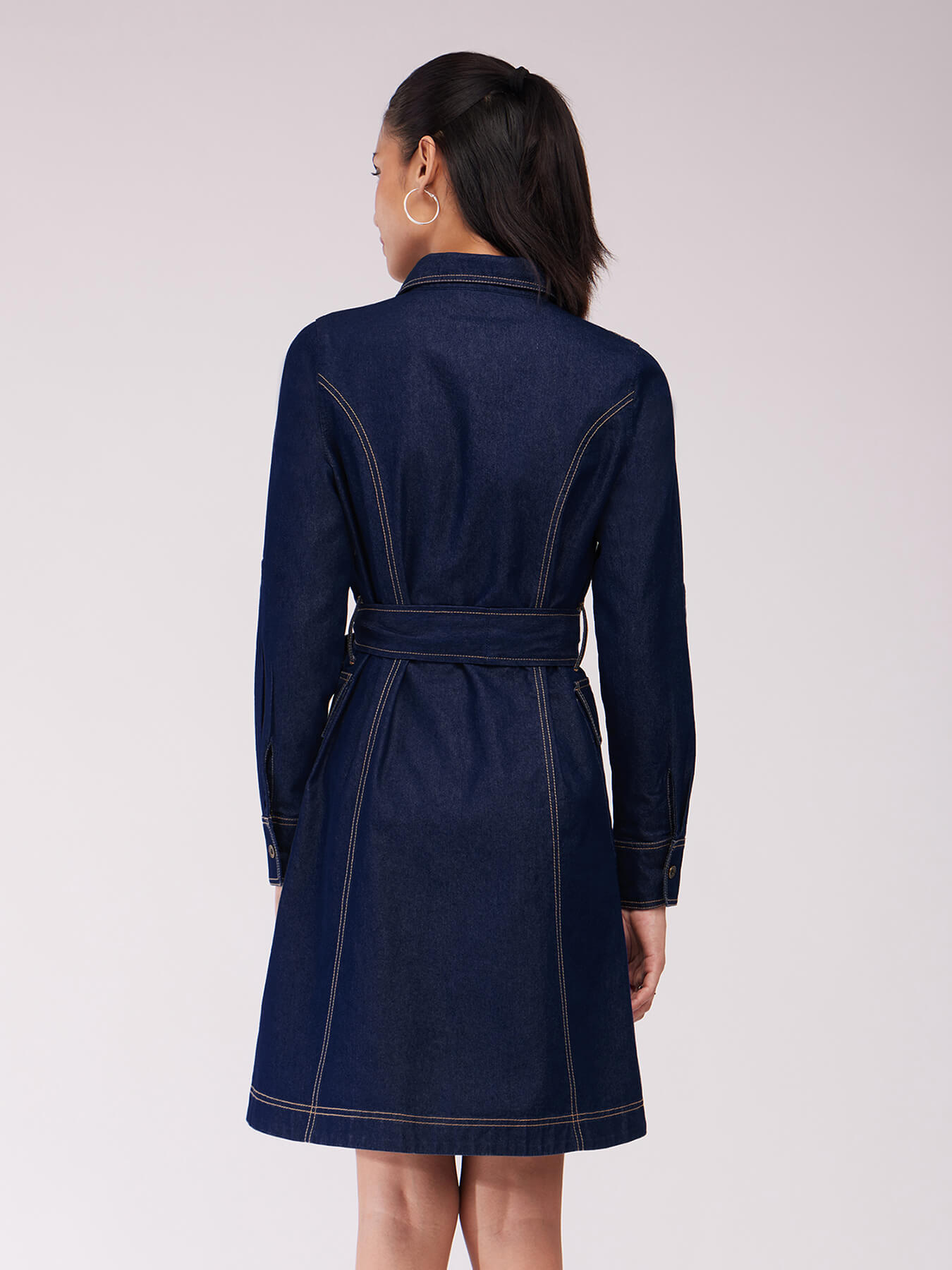 Denim Shirt Dress - Navy