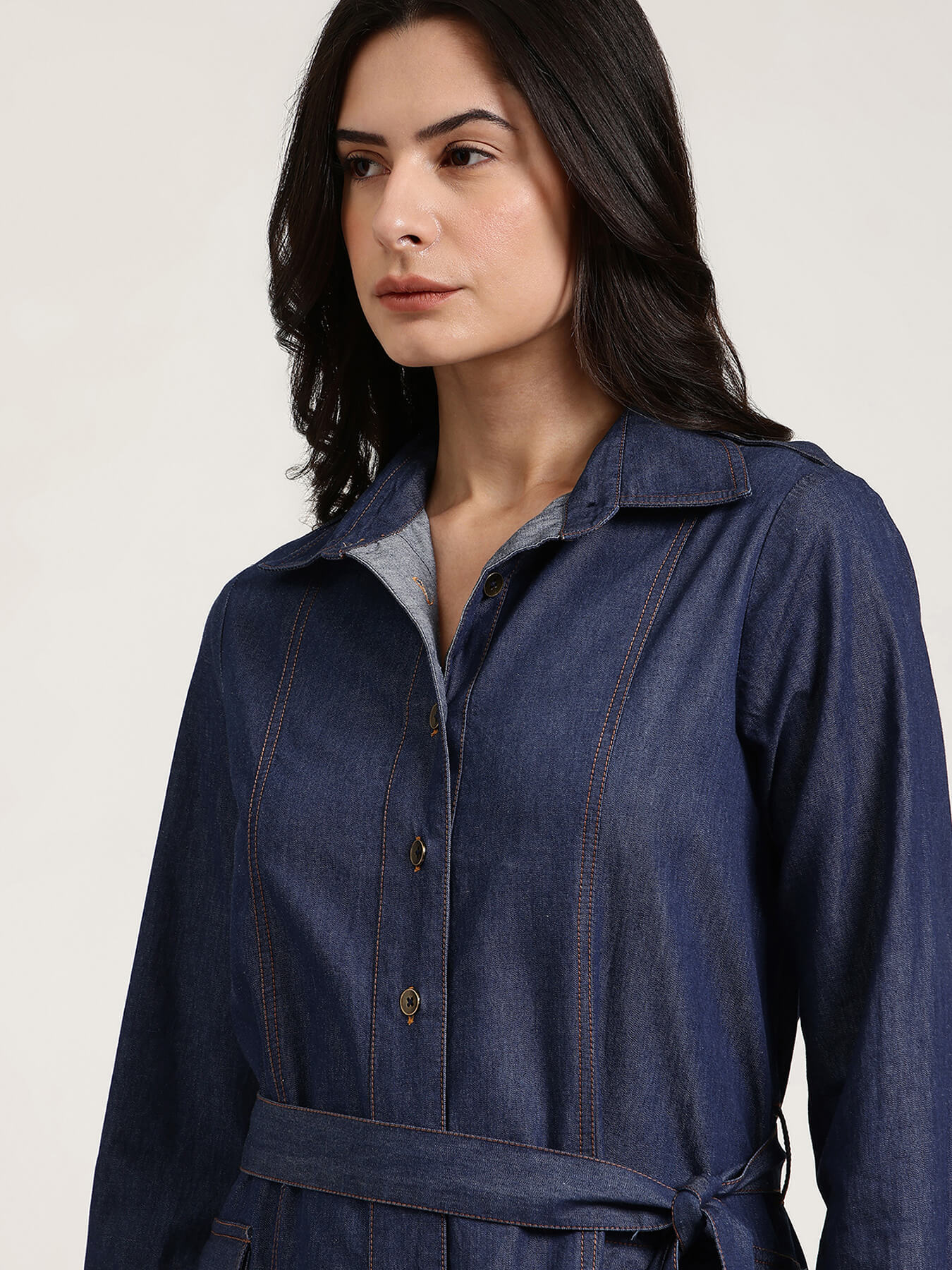Denim Shirt Dress - Navy Blue