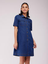 Denim Shirt Dress - Blue