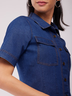 Denim Shirt Dress - Blue