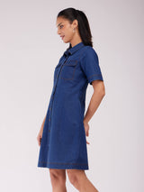 Denim Shirt Dress - Blue