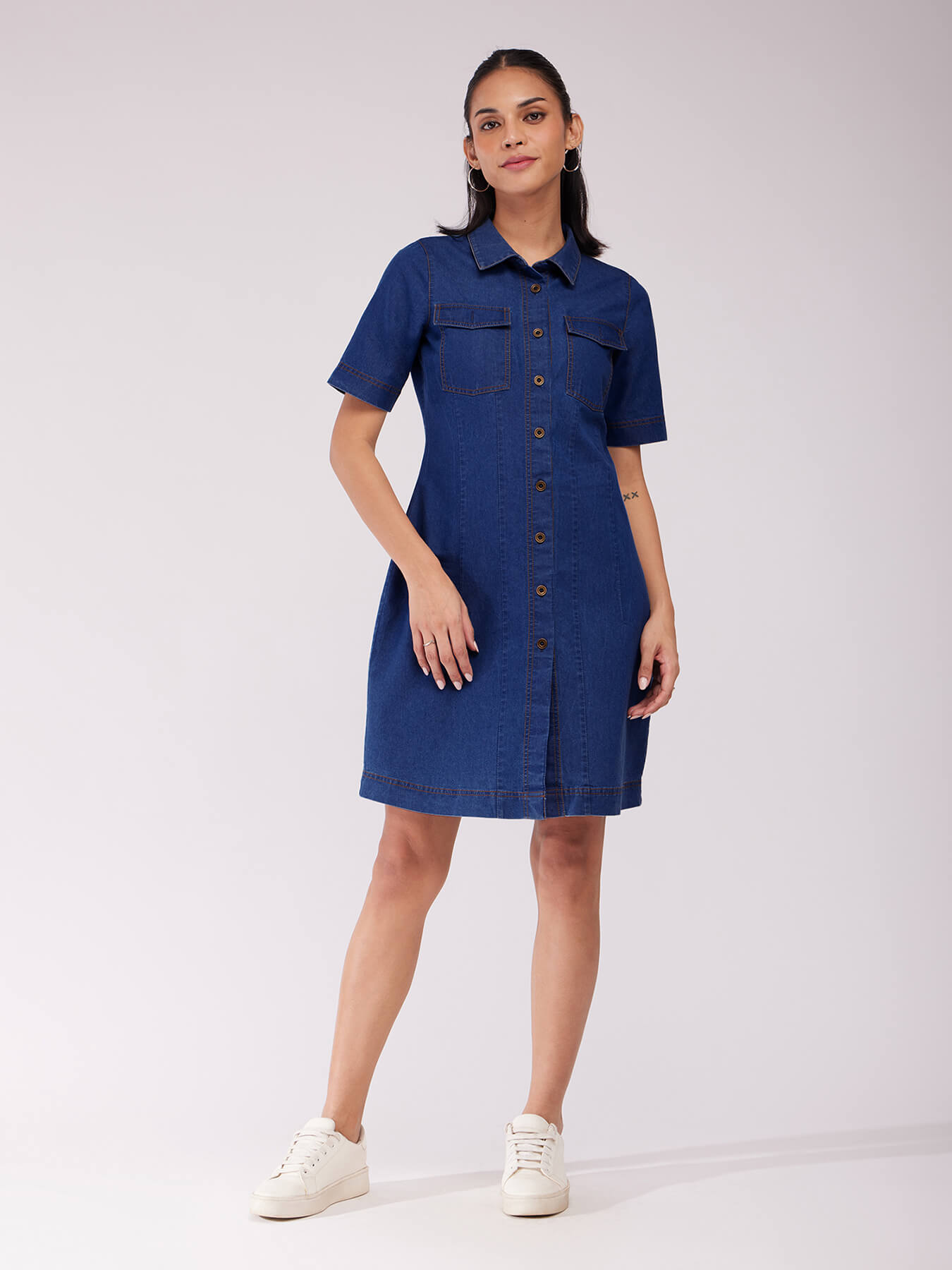 Denim Shirt Dress - Blue