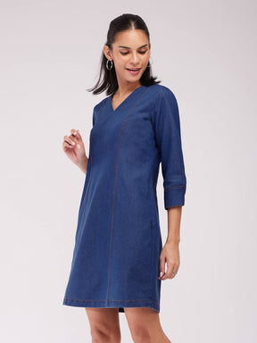 Denim Shift Dress - Blue