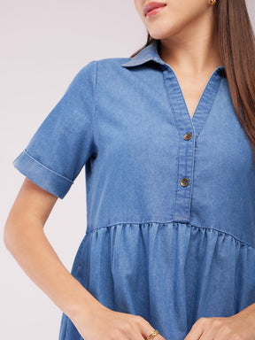 Denim Tiered Dress - Blue