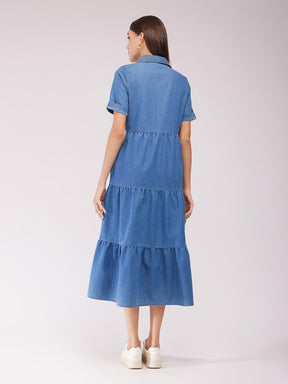 Denim Tiered Dress - Blue