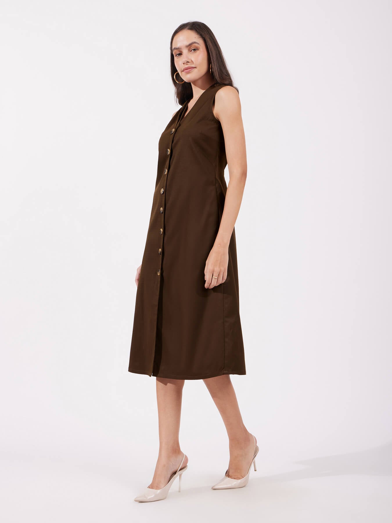 Shift Midi Dress - Brown