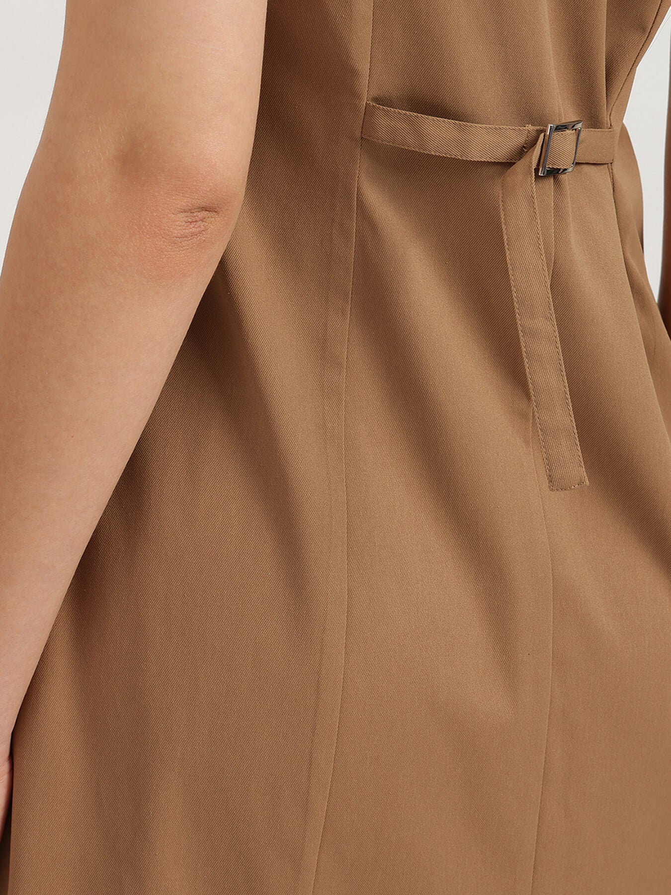V Neck Shift Midi Dress - Camel