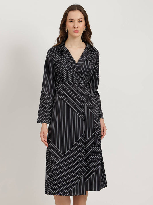 Satin Wrap Dress - Black