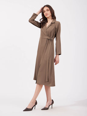 Wrap Midi Dress - Brown