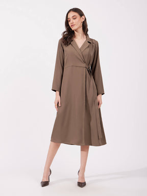 Wrap Midi Dress - Brown