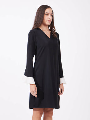 Ruffle Sleeves Shift Dress - Black And White