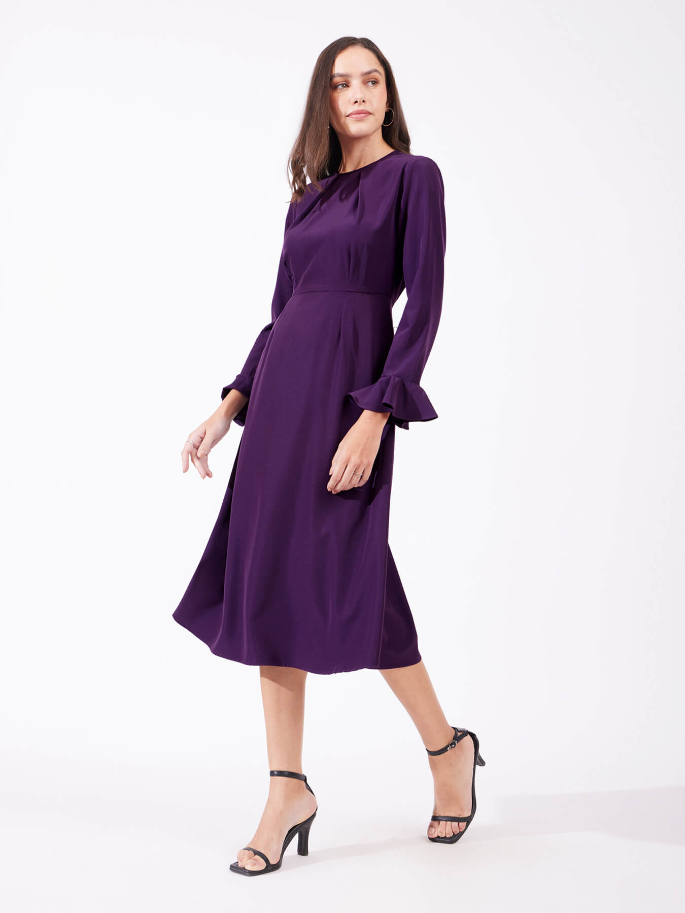 Fit And Flare Midi Dress - Purple