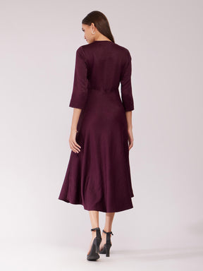 Fit And Flare Midi Dress - Maroon