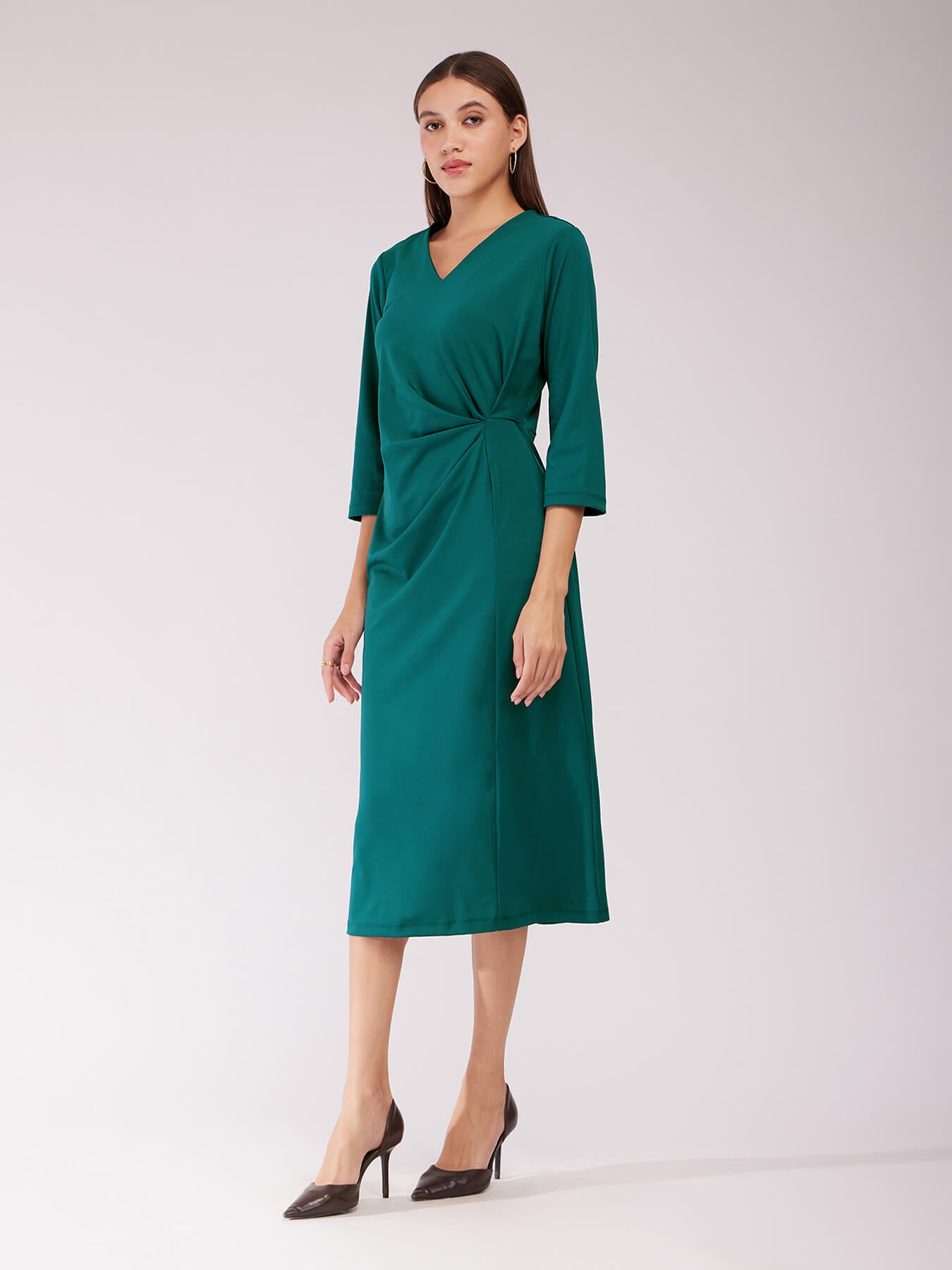 Sheath Draped Dress - Teal