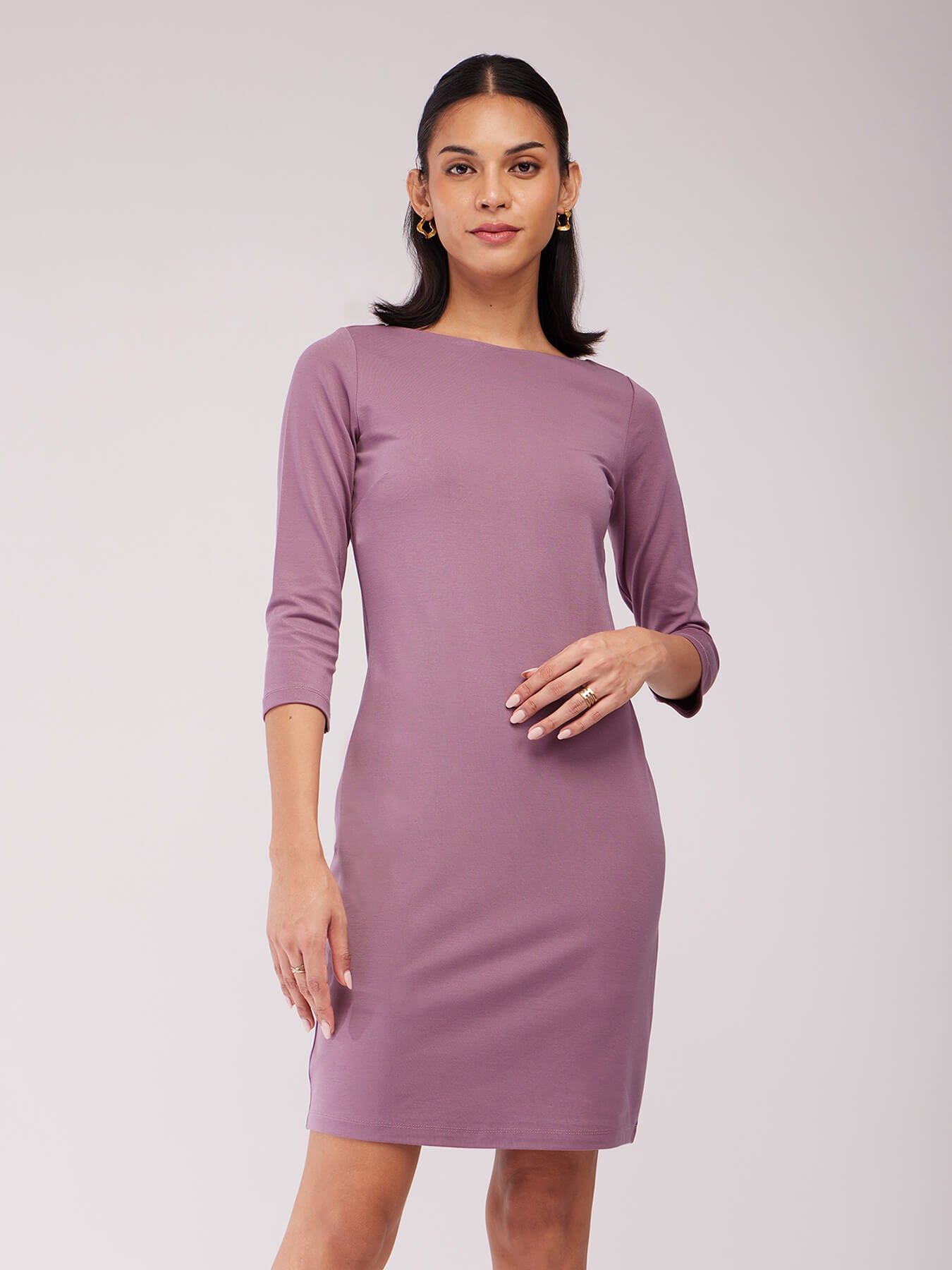 Boat Neck Bodycon Dress - Mauve