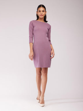 Boat Neck Bodycon Dress - Mauve