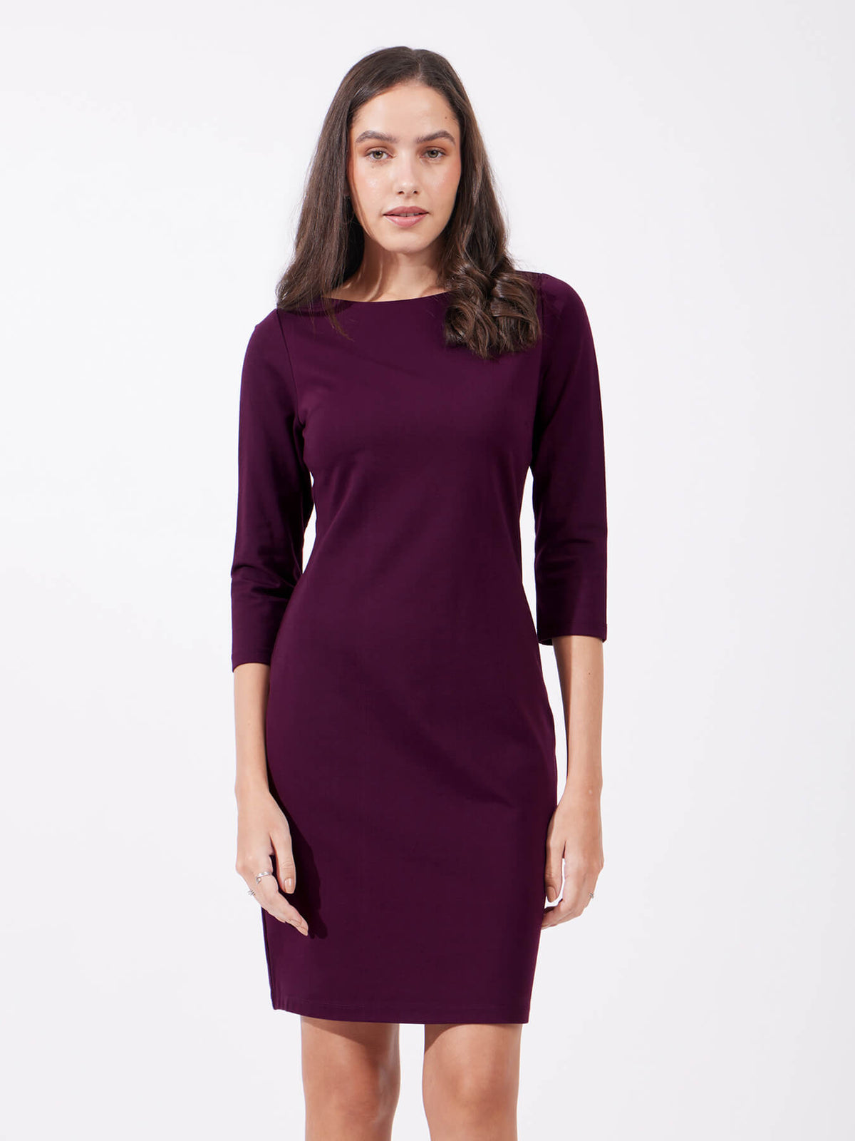 Boat Neck Bodycon Dress - Maroon