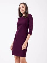 Boat Neck Bodycon Dress - Maroon