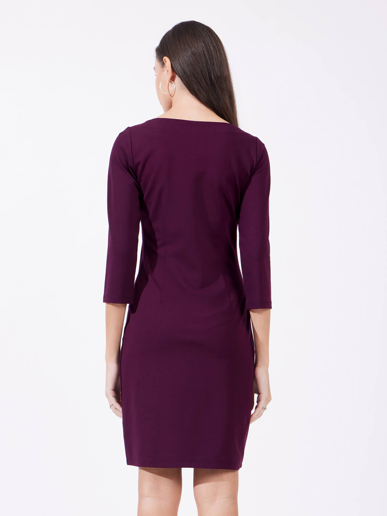 Boat Neck Bodycon Dress - Maroon