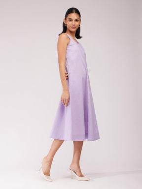 Cotton A-line Midi Dress - Lilac