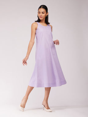 Cotton A-line Midi Dress - Lilac