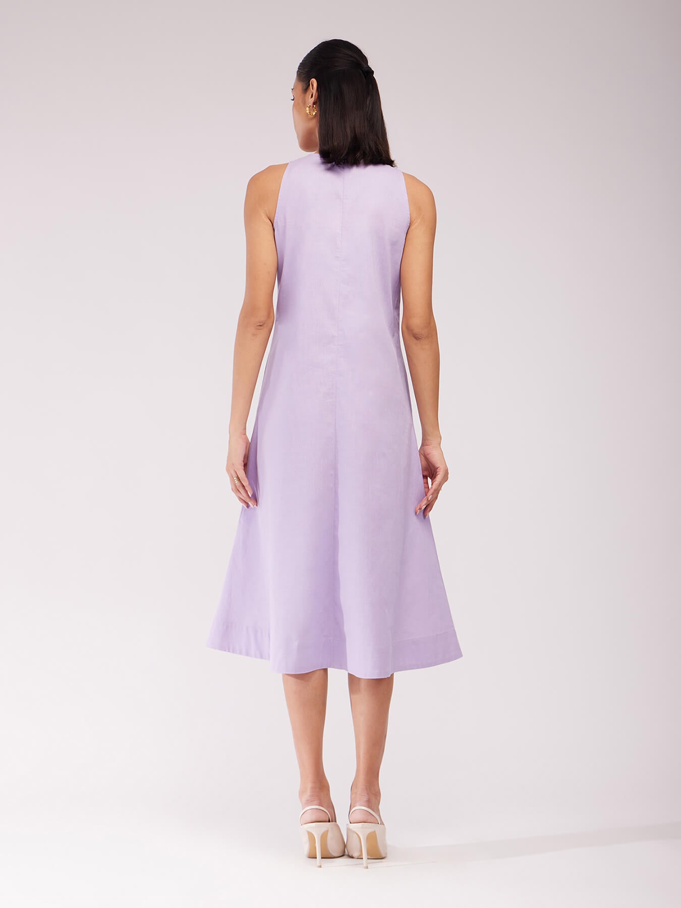 Cotton A-line Midi Dress - Lilac